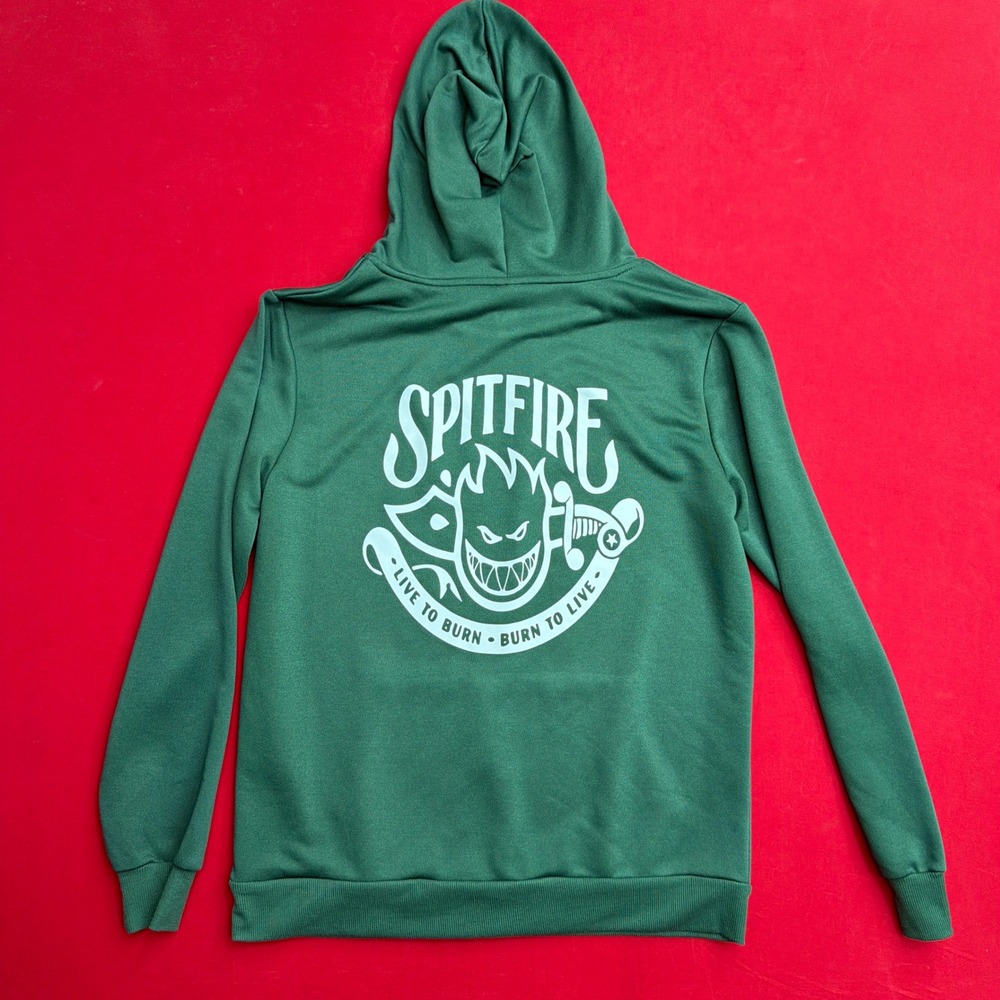 Spitfire Wheels Hoodie Mens Small Green Bighead Live To Burn Skate Sweatshirt